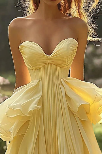 Daffodil Chiffon Strapless A Line Ruffles Long Formal Dress